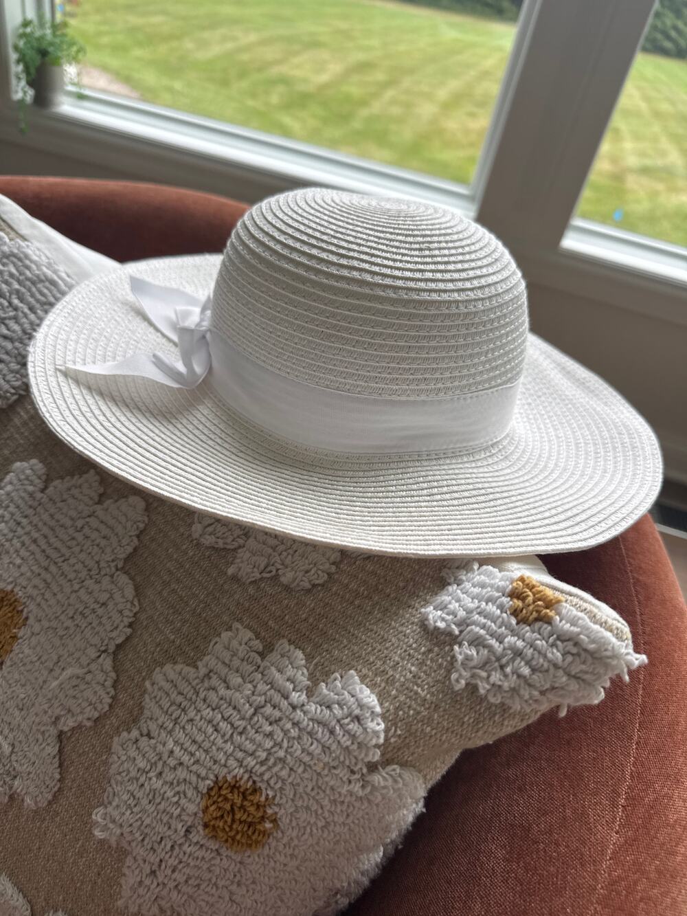 Janie and Jack Girls White Straw Sun Hat Bow Accent Size 2T To 3 Toddlers Easter
